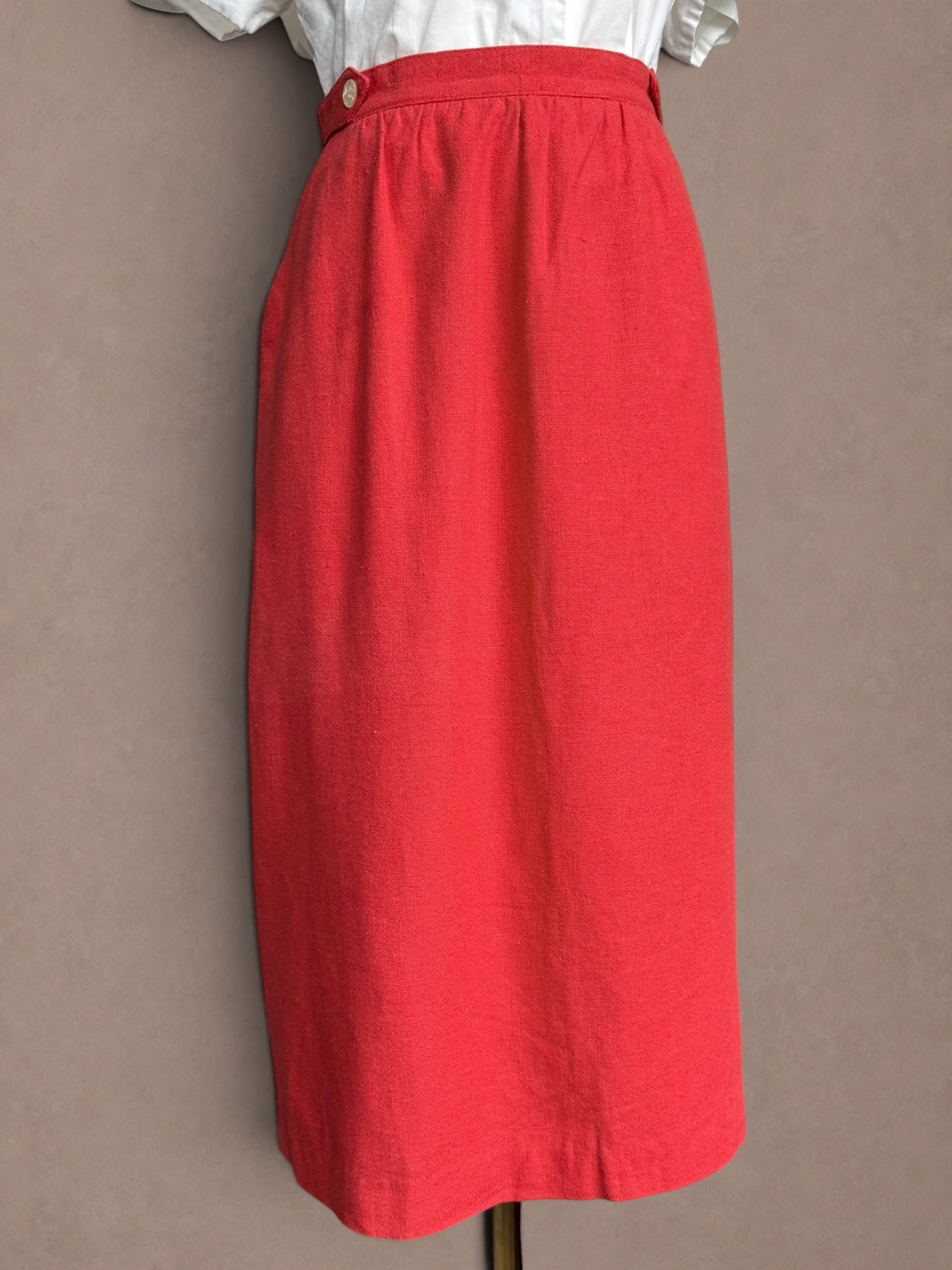 Poppy Red 60s-70s High Waist Column Skirt