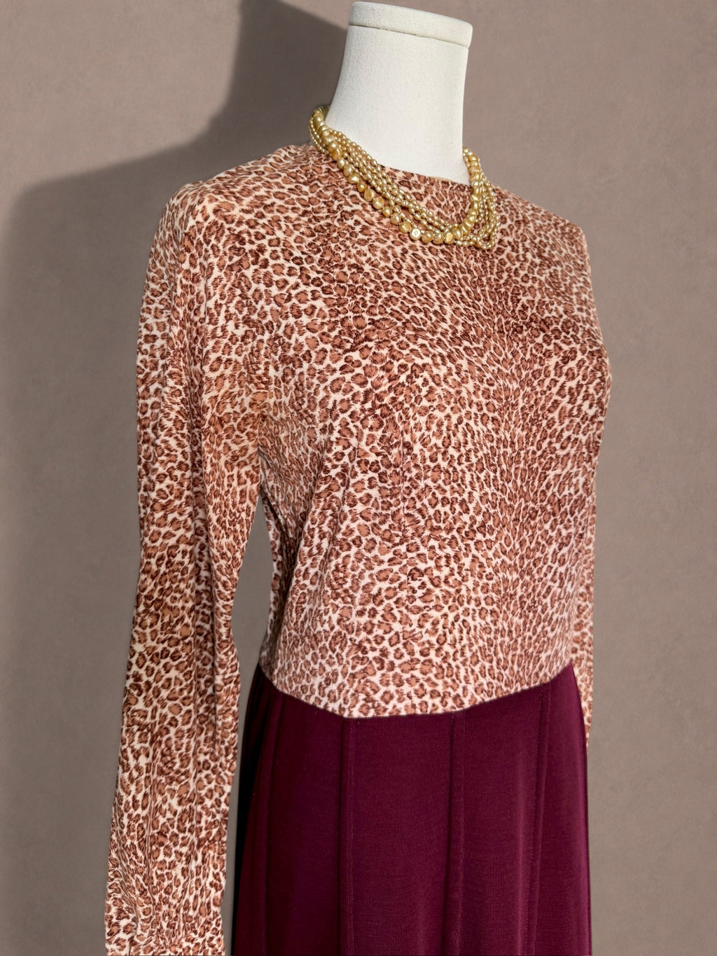 Leopard Print Knit Dress – Burgundy Panel Skirt