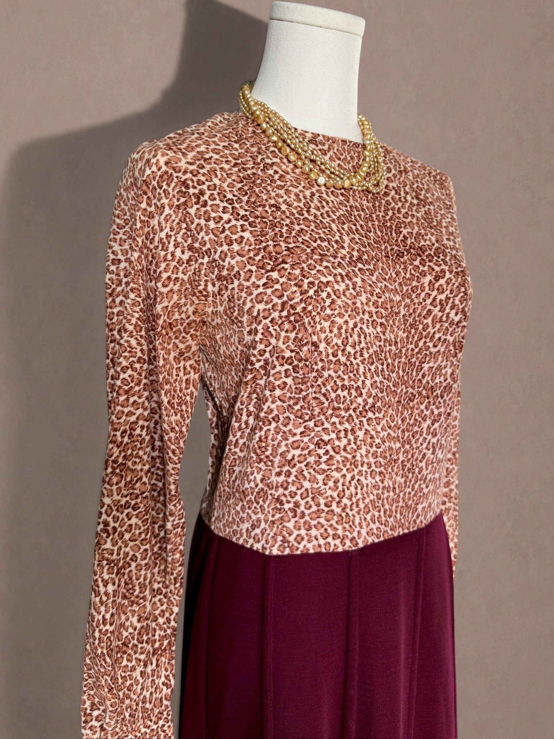 Leopard Print Knit Dress – Burgundy Panel Skirt