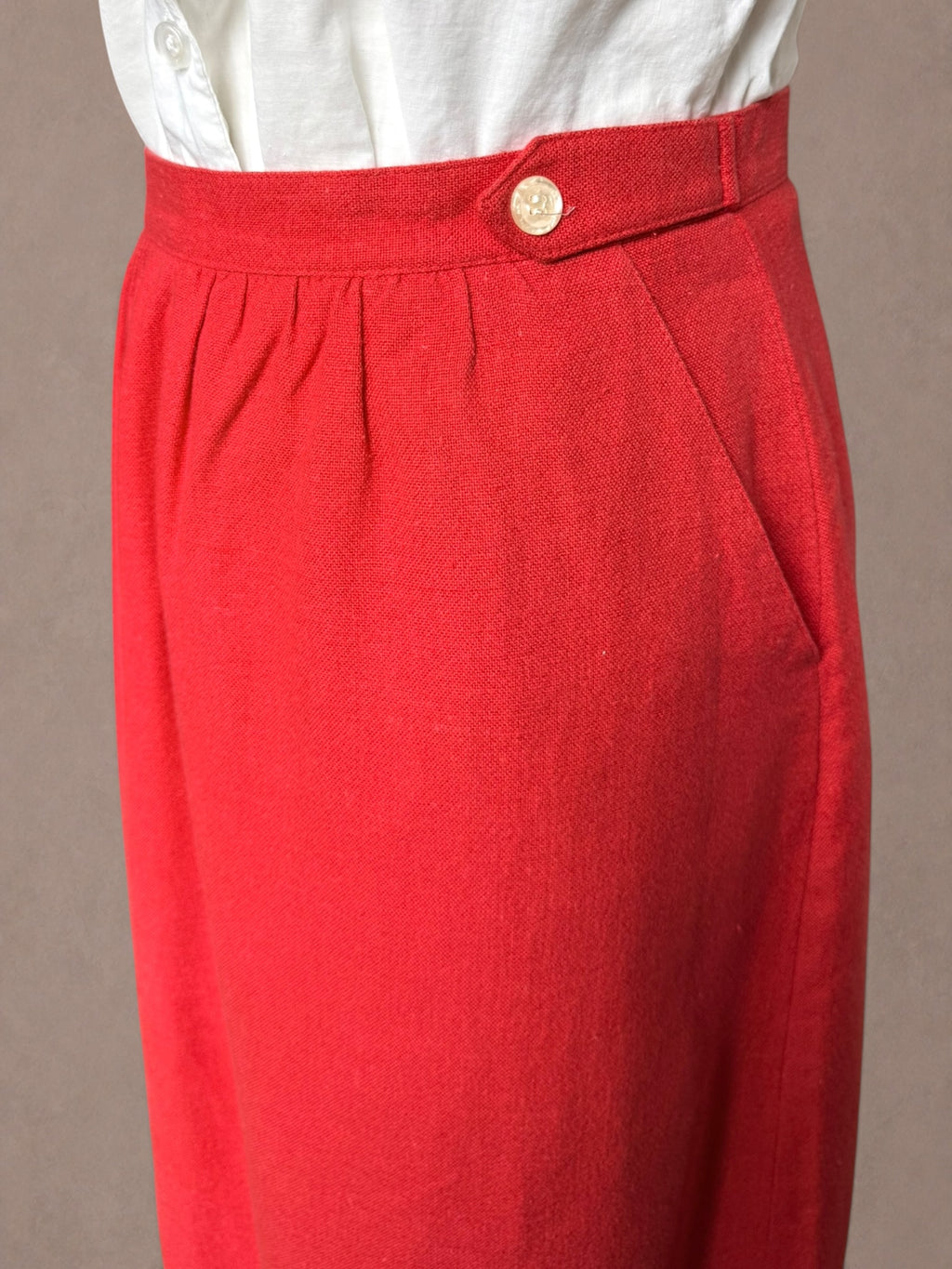 Poppy Red 60s-70s High Waist Column Skirt