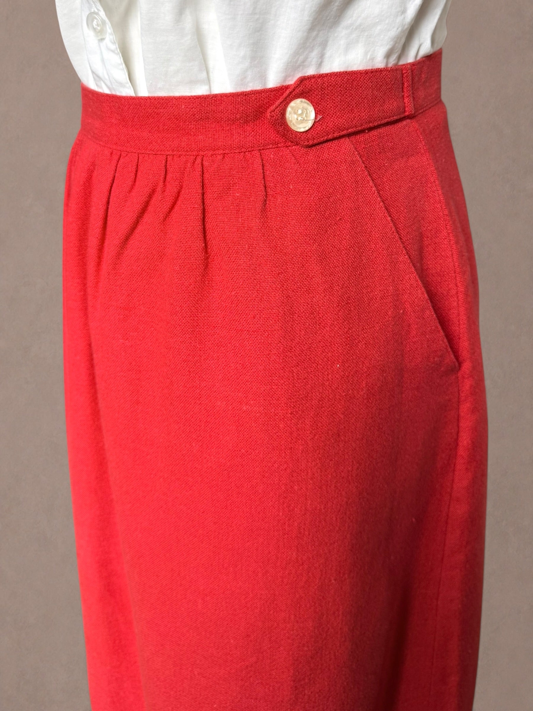 Poppy Red 60s-70s High Waist Column Skirt