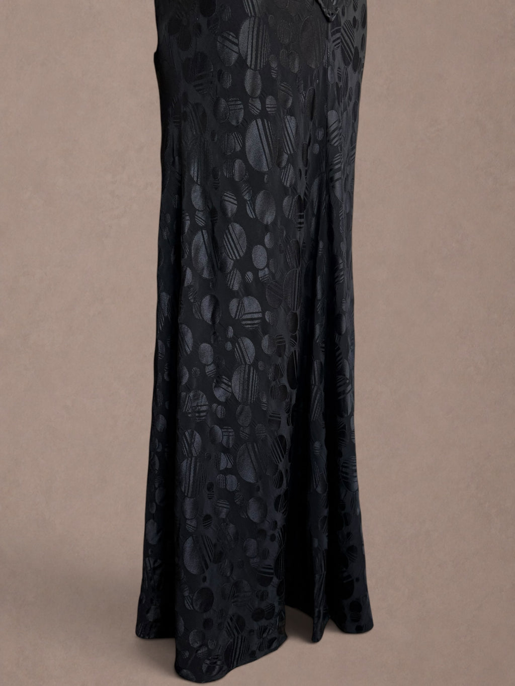 Mr. Boots Black & Ivory Jacquard Maxi Dress with Abstract Satin Skirt