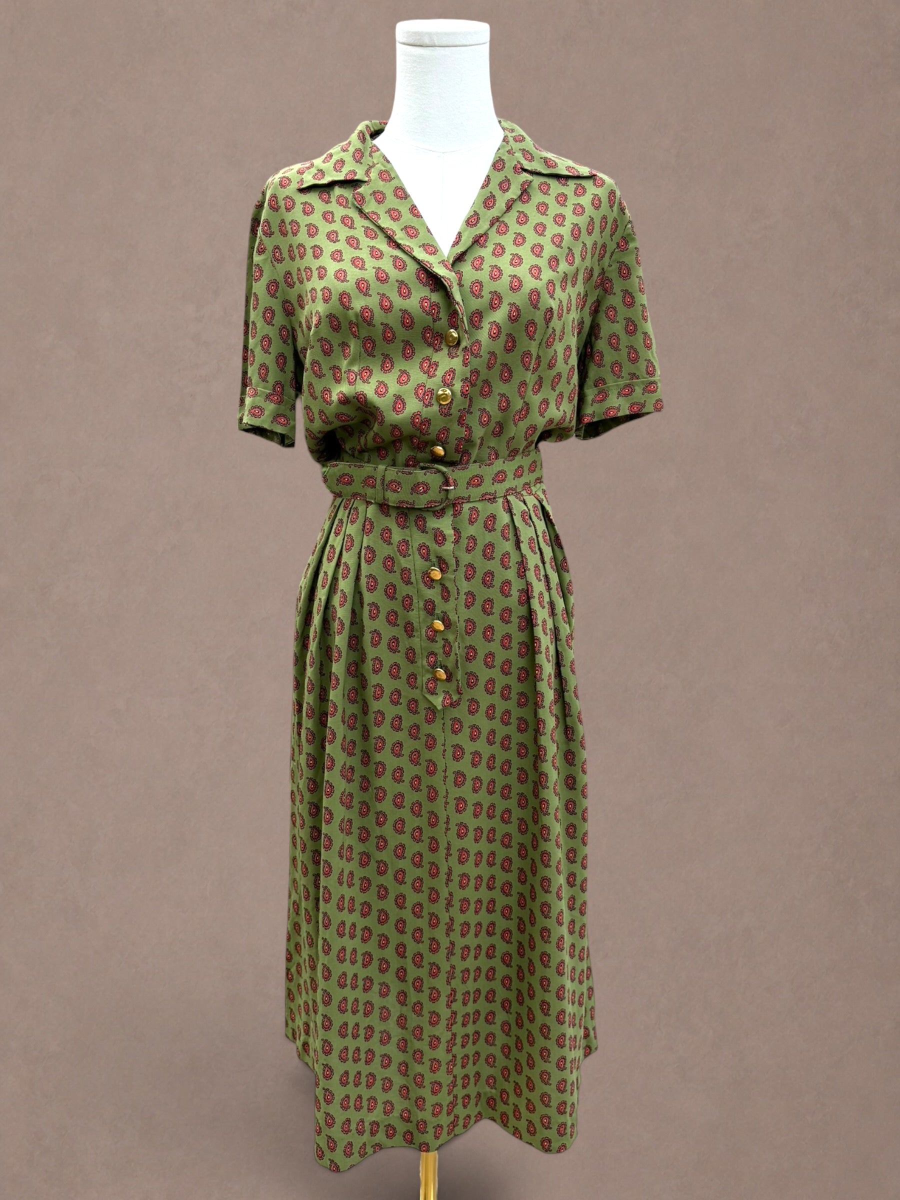 Bea Young Paisley Shirt Dress | Deadstock Vintage | Belted Day Dress
