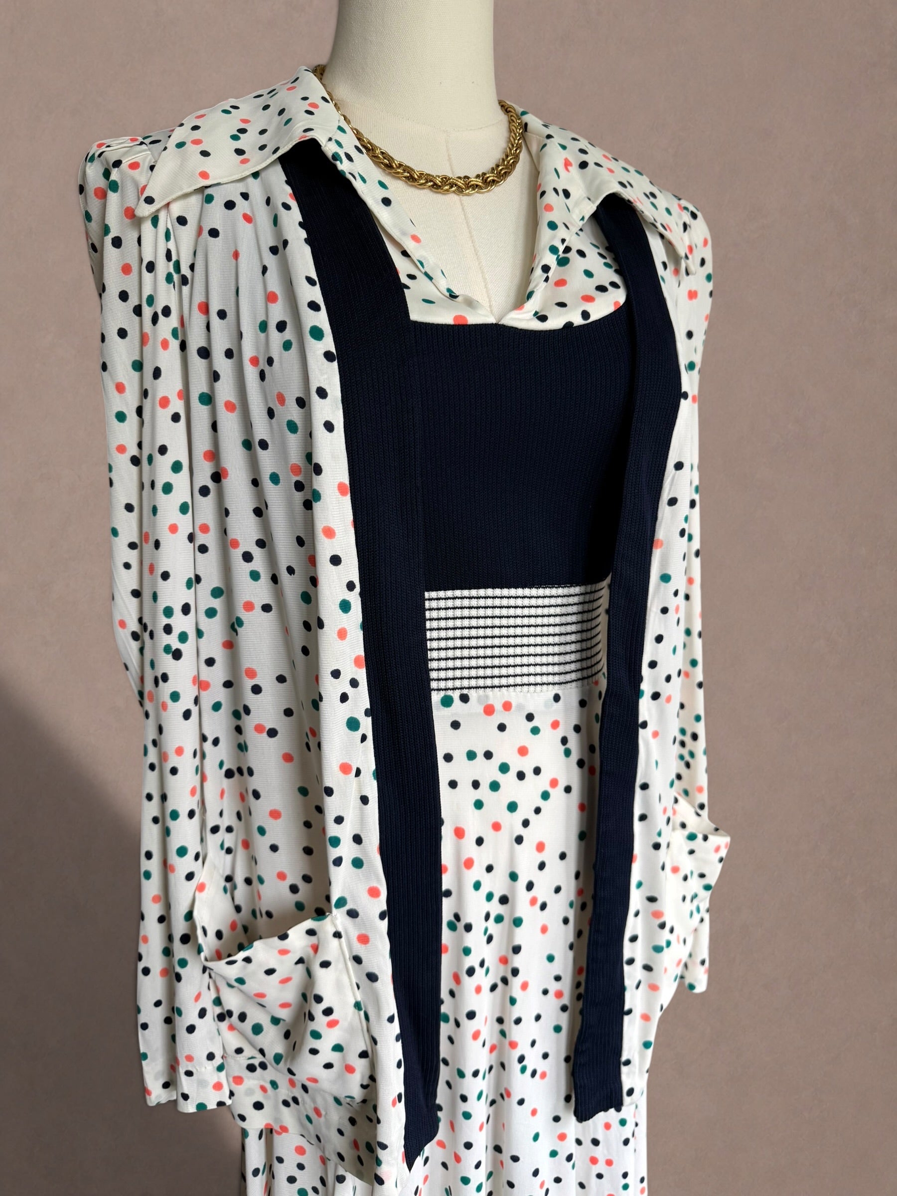 Confetti Dot 70s Knit Dress & Duster Set by Young Innocent