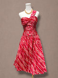 Abstract Print One-Shoulder 50s Cocktail Dress