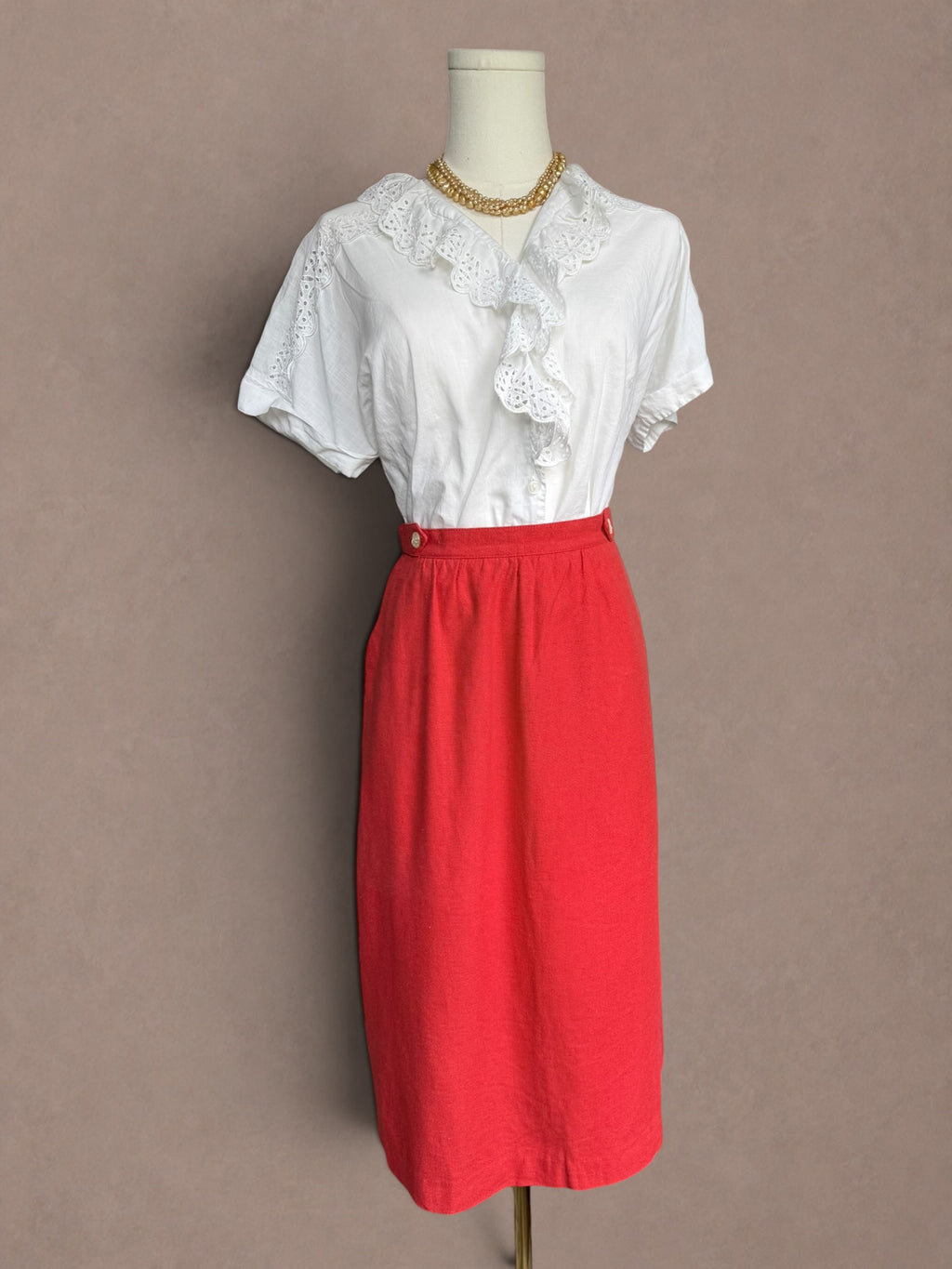 Poppy Red 60s-70s High Waist Column Skirt