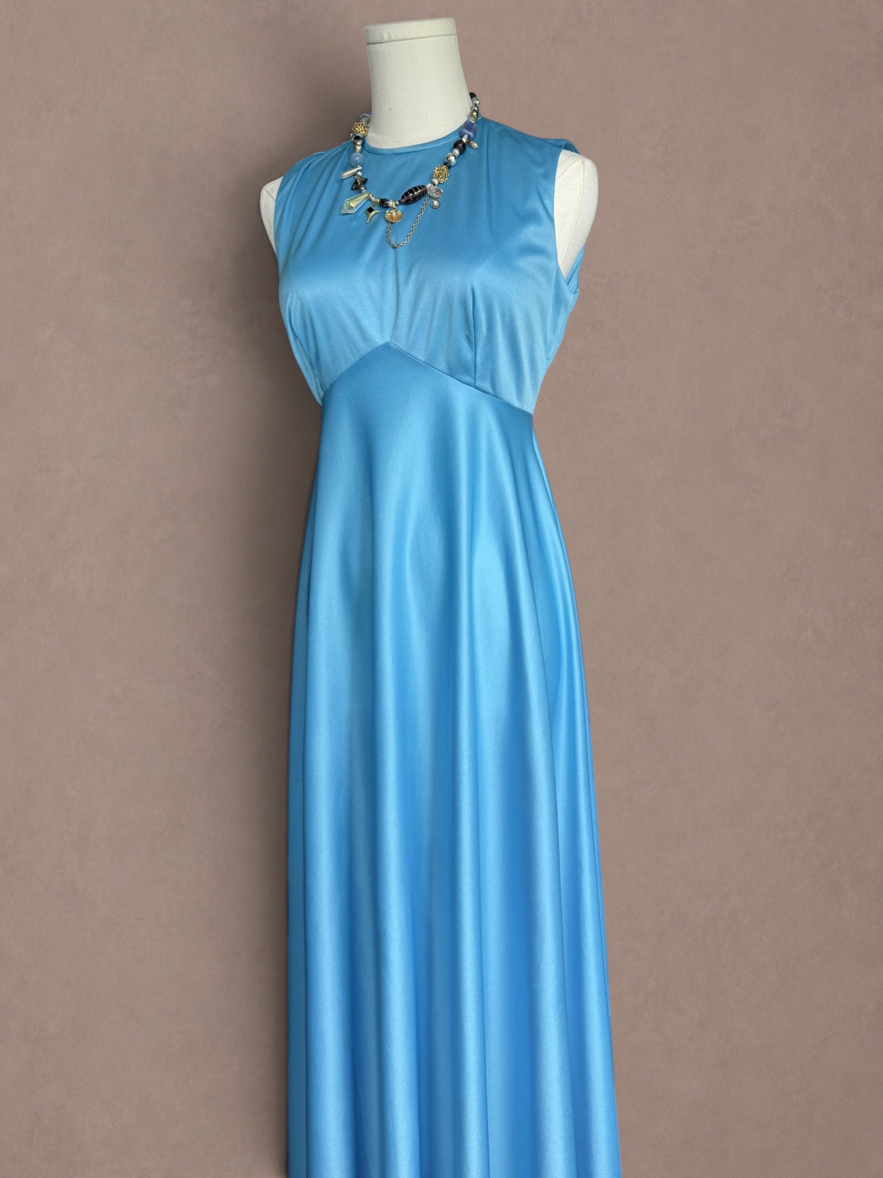 Sky Blue 70s Nylon Maxi Dress