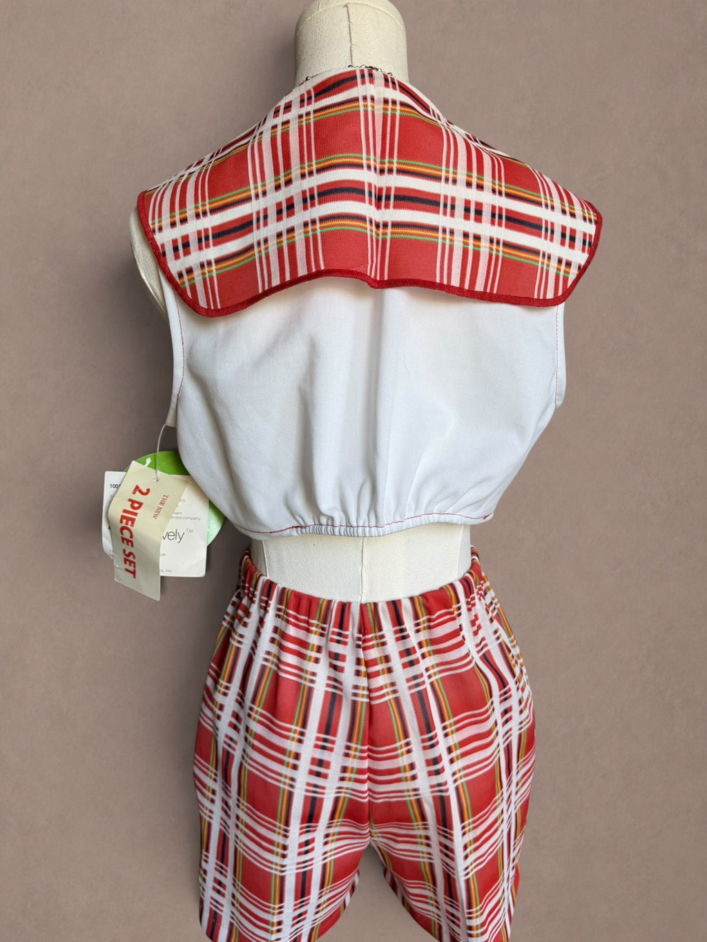 Red Plaid 70s Sailor Short Set- Deadstock, Union Made