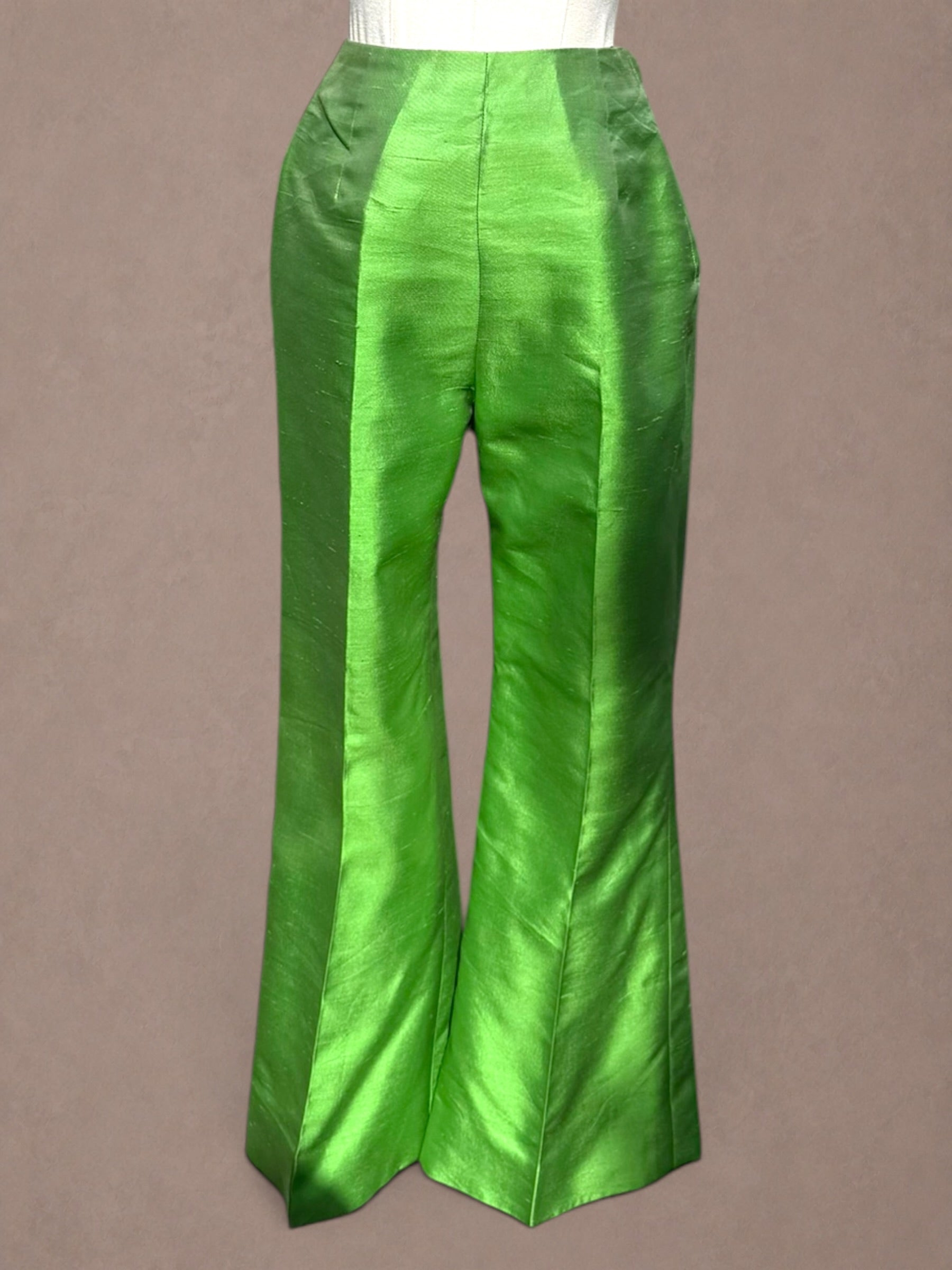 Vibrant Green Silk 60s Trousers