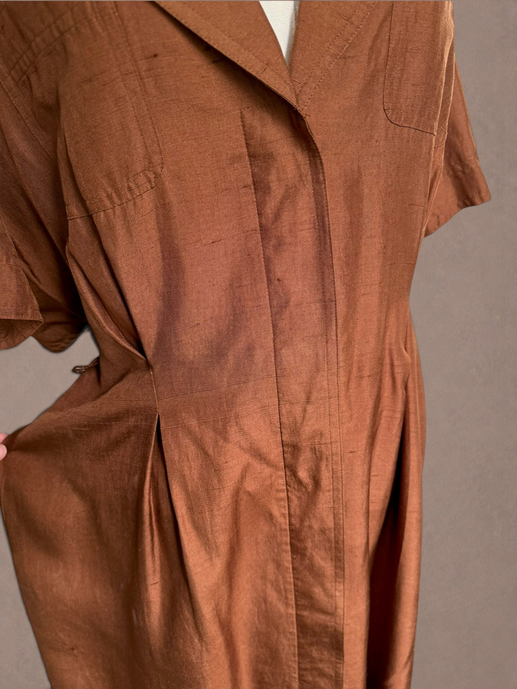 Copper Silk 80s does 40s Shirt Dress Day Dress by G.B. Sott