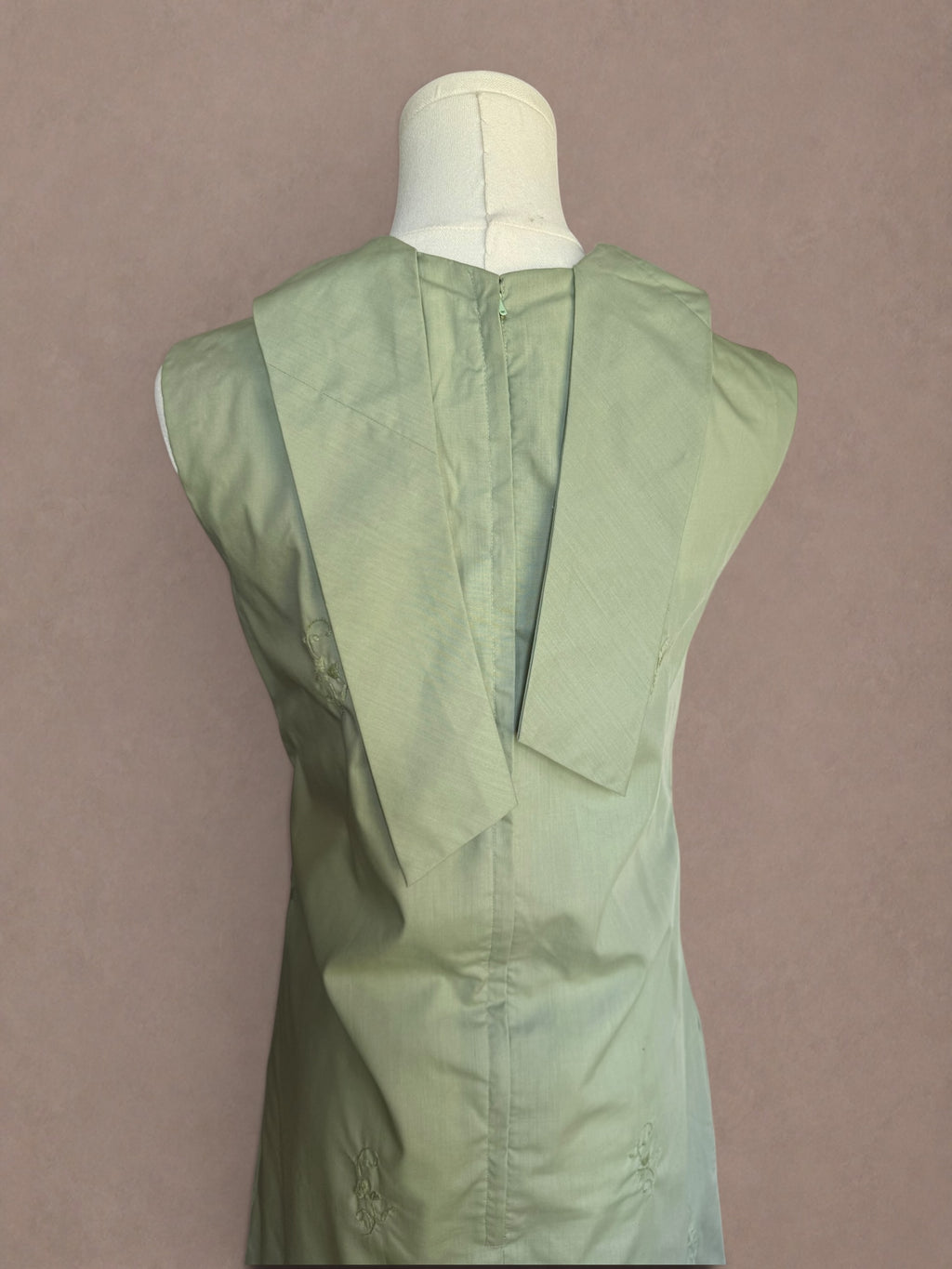 Sage Green 60s Embroidered Cotton Mini