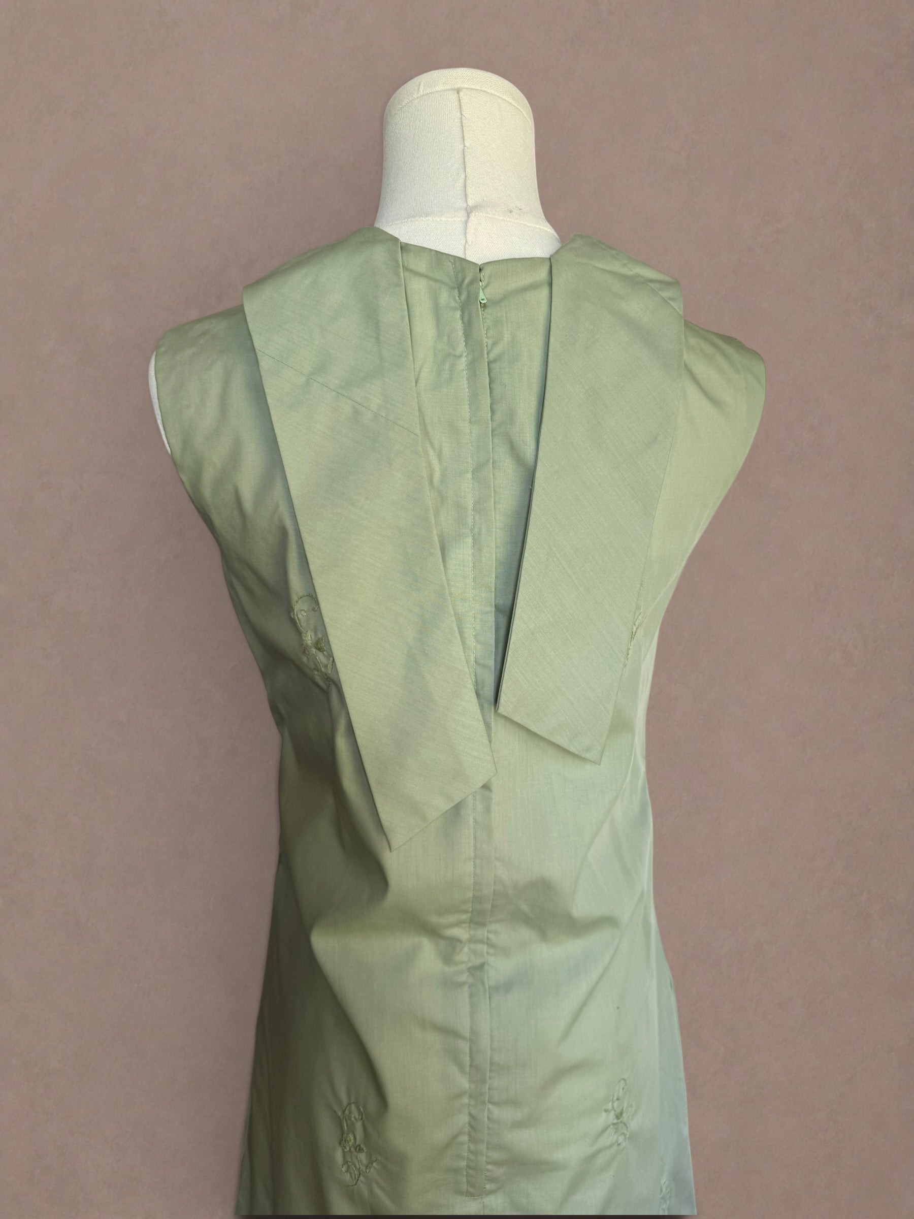 Sage Green 60s Embroidered Cotton Mini