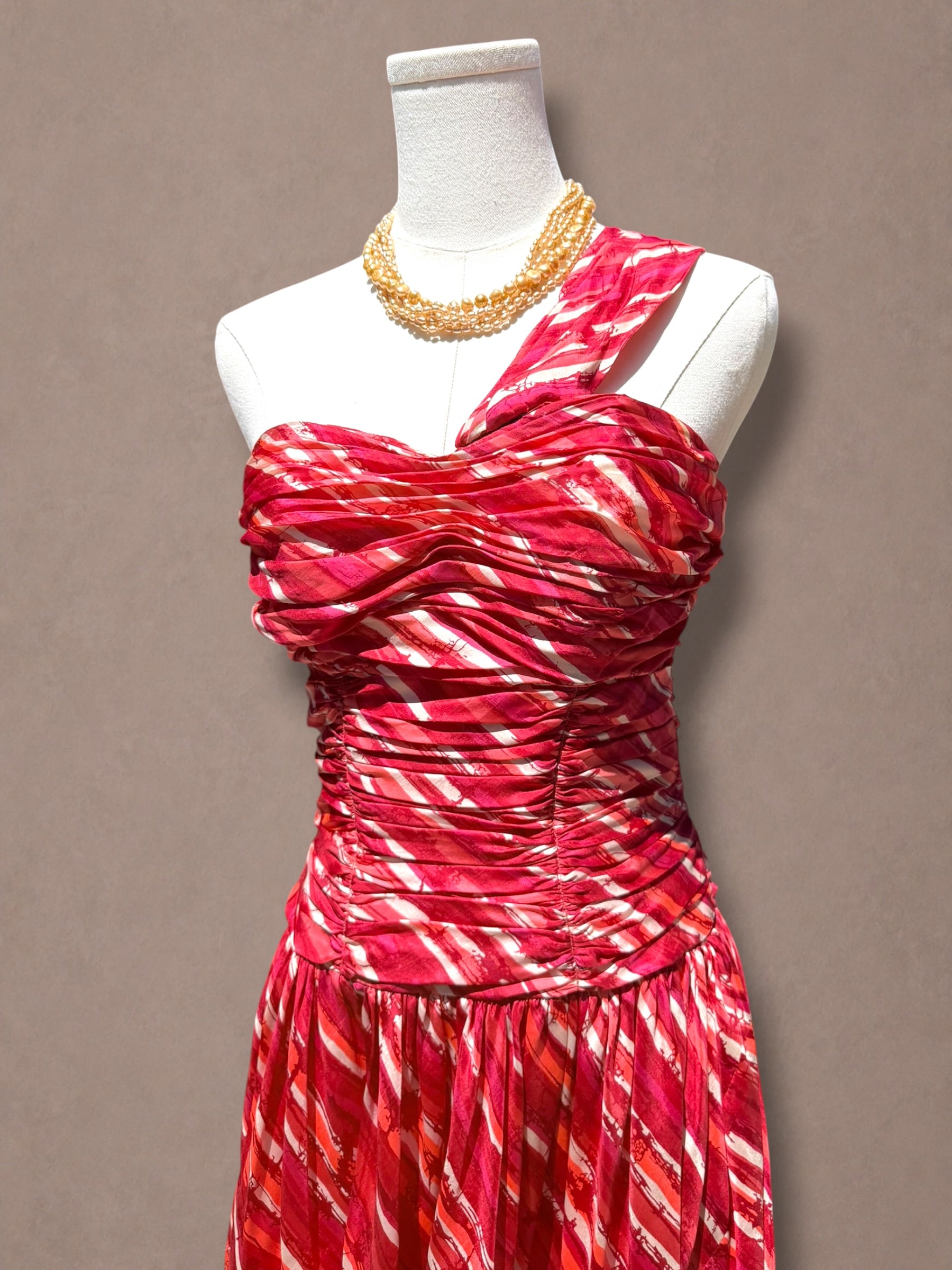 Abstract Print One-Shoulder 50s Cocktail Dress
