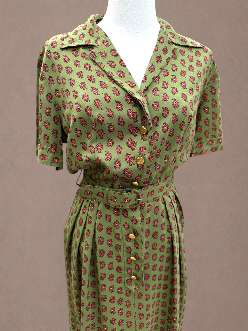 Bea Young Paisley Shirt Dress | Deadstock Vintage | Belted Day Dress
