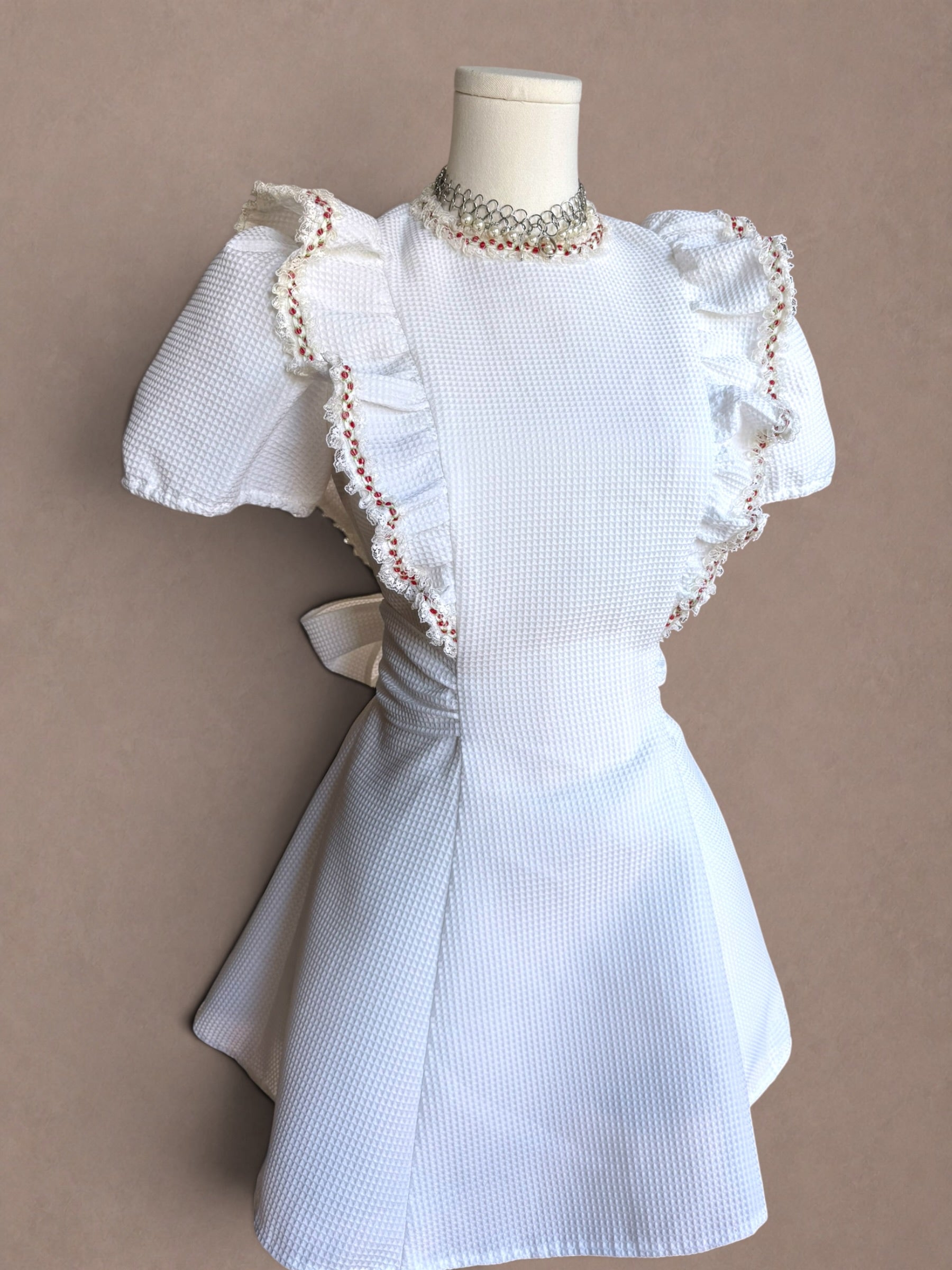 Handmade 60s White Ruffle Mini Dress & Bloomers Set