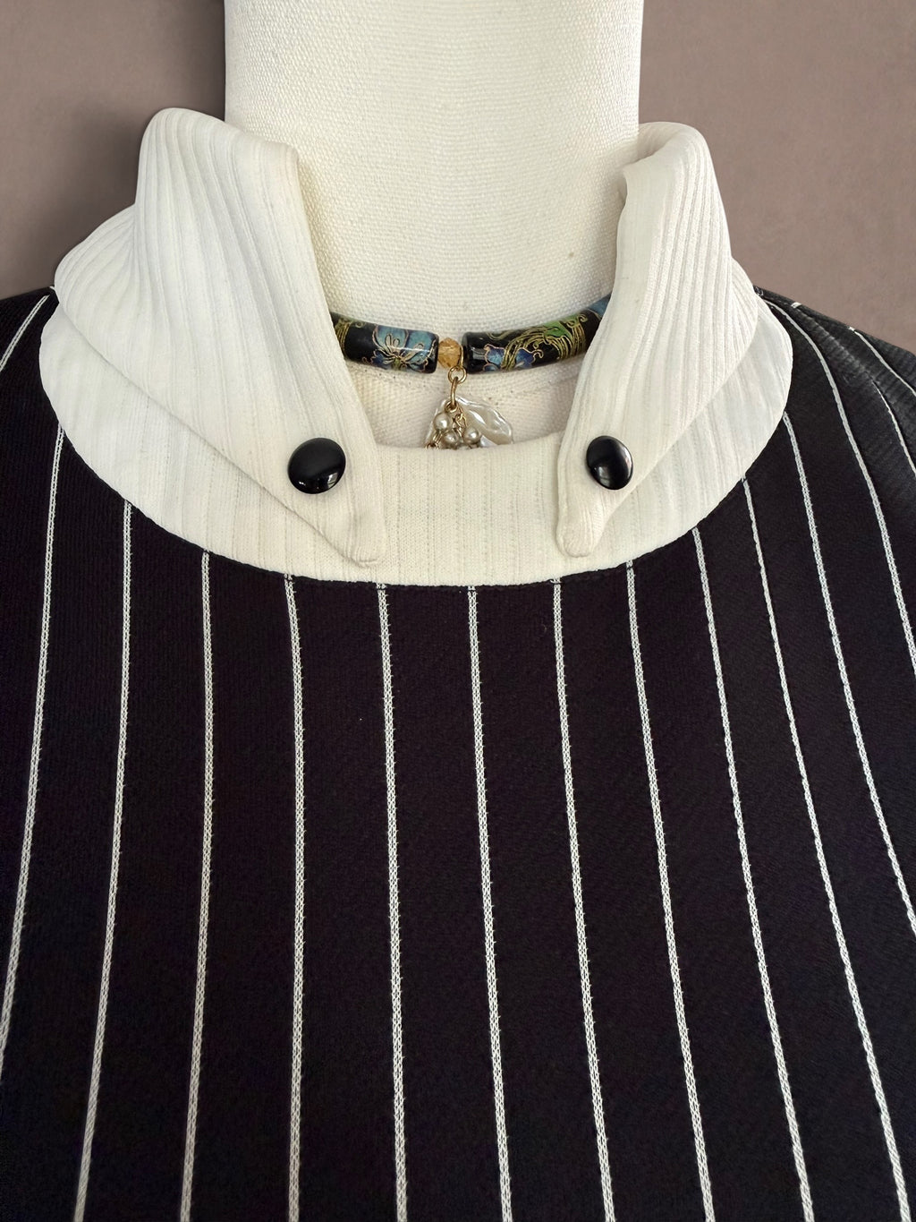 Mod Revival 70s Pinstripe Dress with Sculptural Collar
