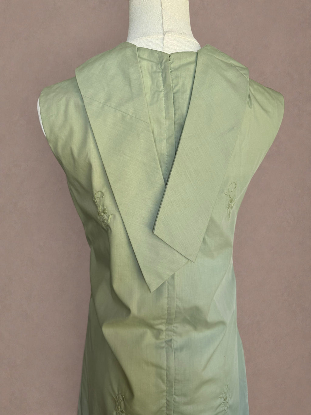 Sage Green 60s Embroidered Cotton Mini