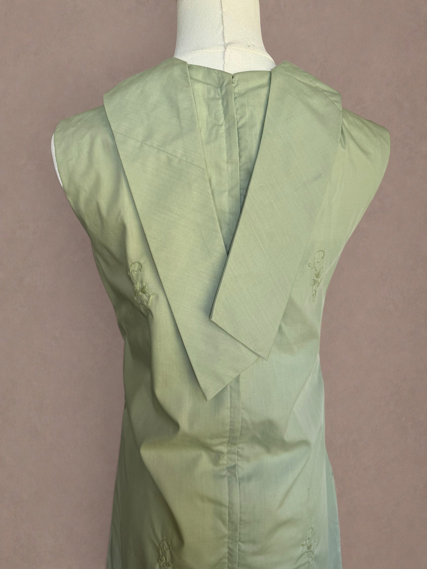 Sage Green 60s Embroidered Cotton Mini