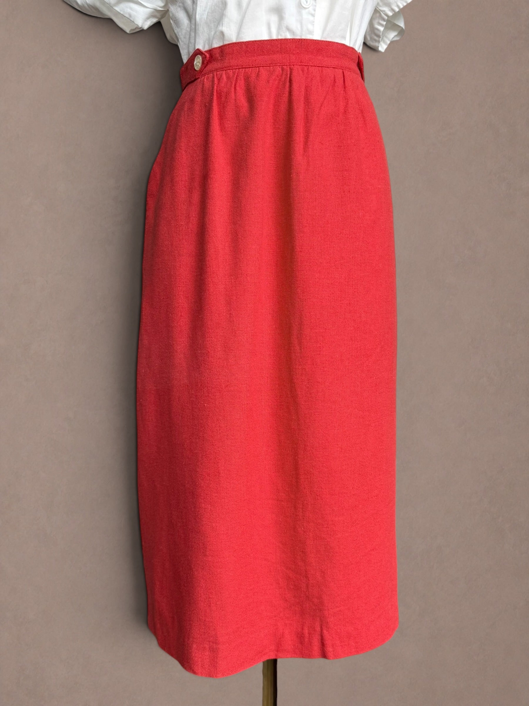 Poppy Red 60s-70s High Waist Column Skirt
