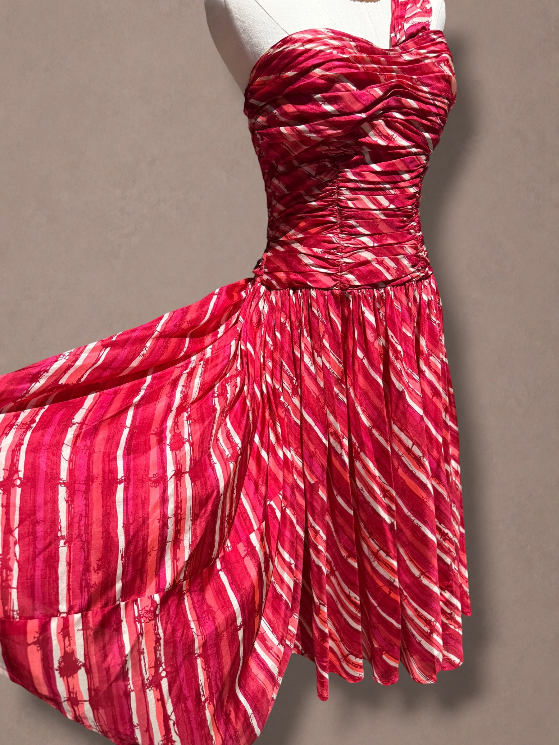 Abstract Print One-Shoulder 50s Cocktail Dress
