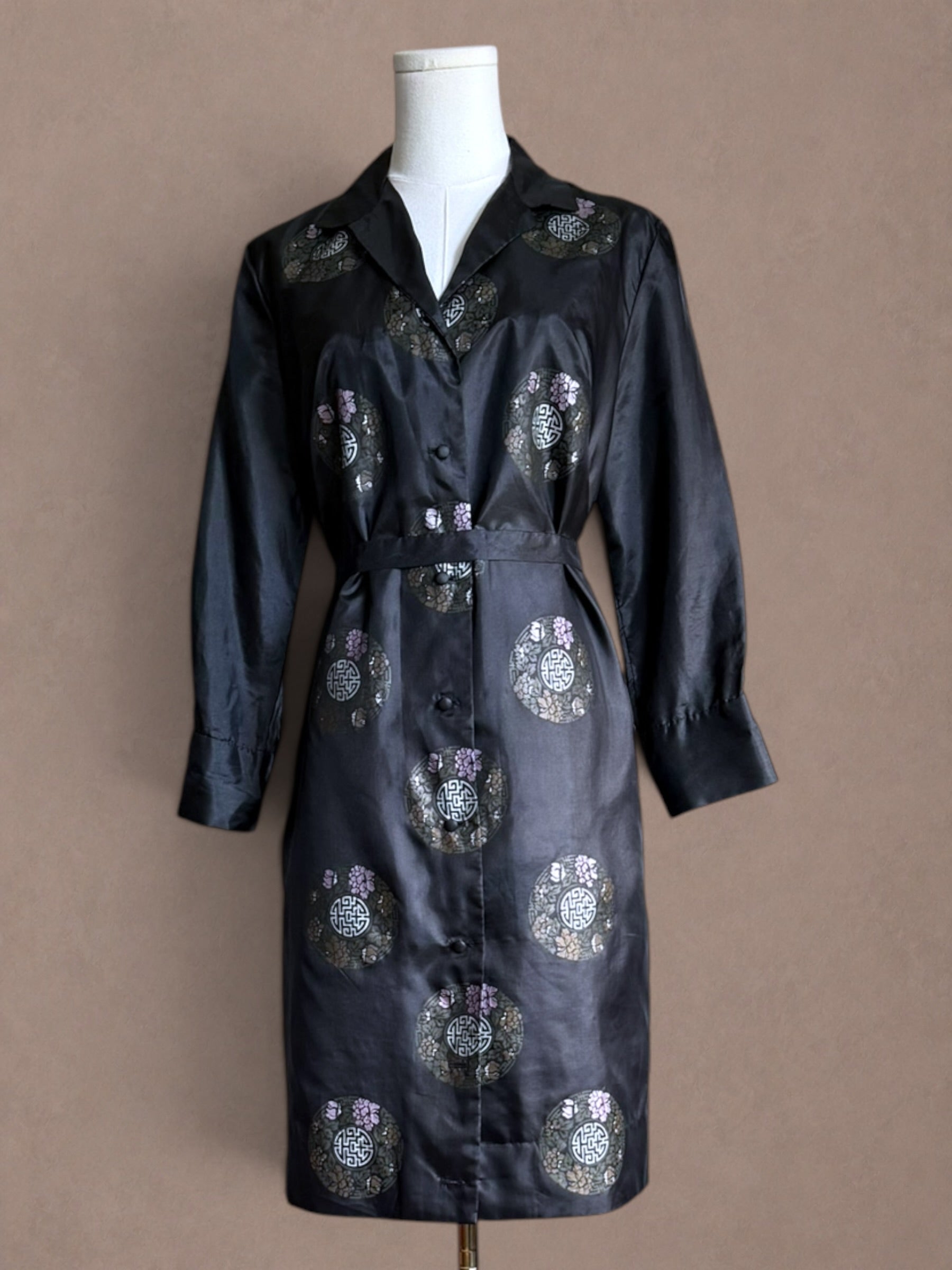 Alfred Shaheen Early 70s Hand-Painted Medallion Shirt Dress