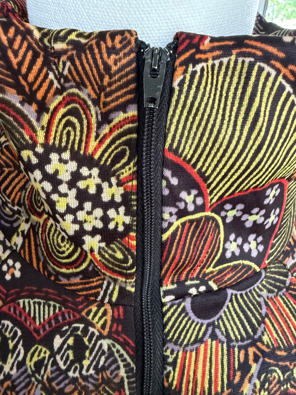 Psychedelic Owl Print 70s Zip Front Hostess Dress by Butterfield 8
