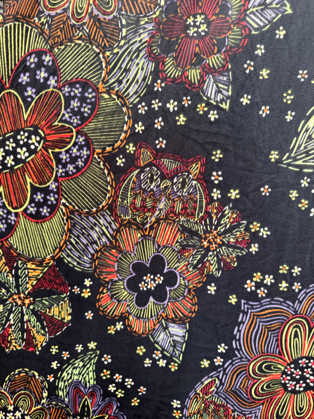 Psychedelic Owl Print 70s Zip Front Hostess Dress by Butterfield 8
